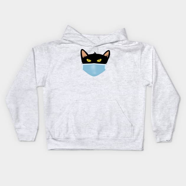 Black cat face wear face mask Kids Hoodie by Rishirt